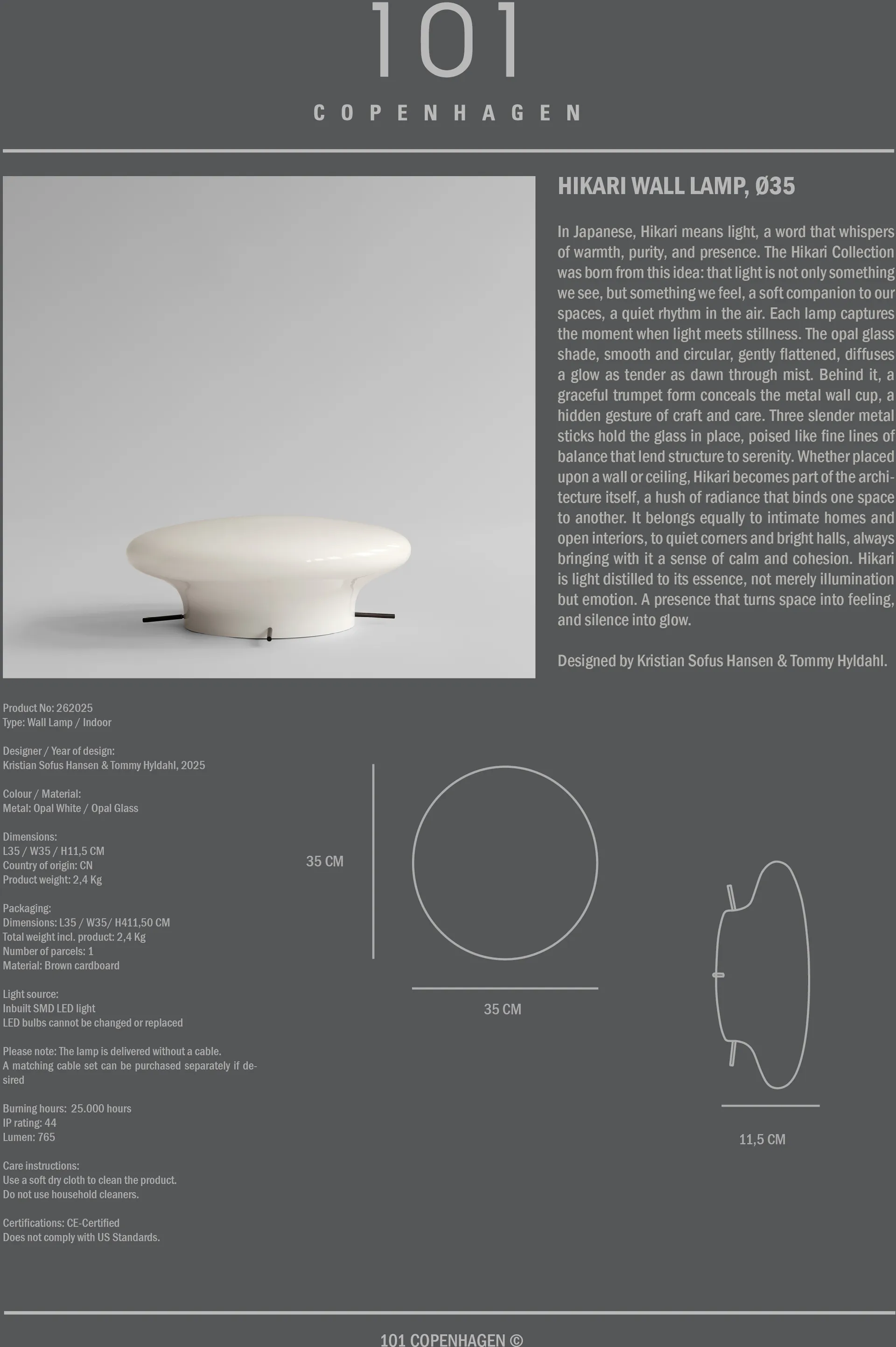 Hikari wall lamp, Opal White, Ø35 cm 101 Copenhagen