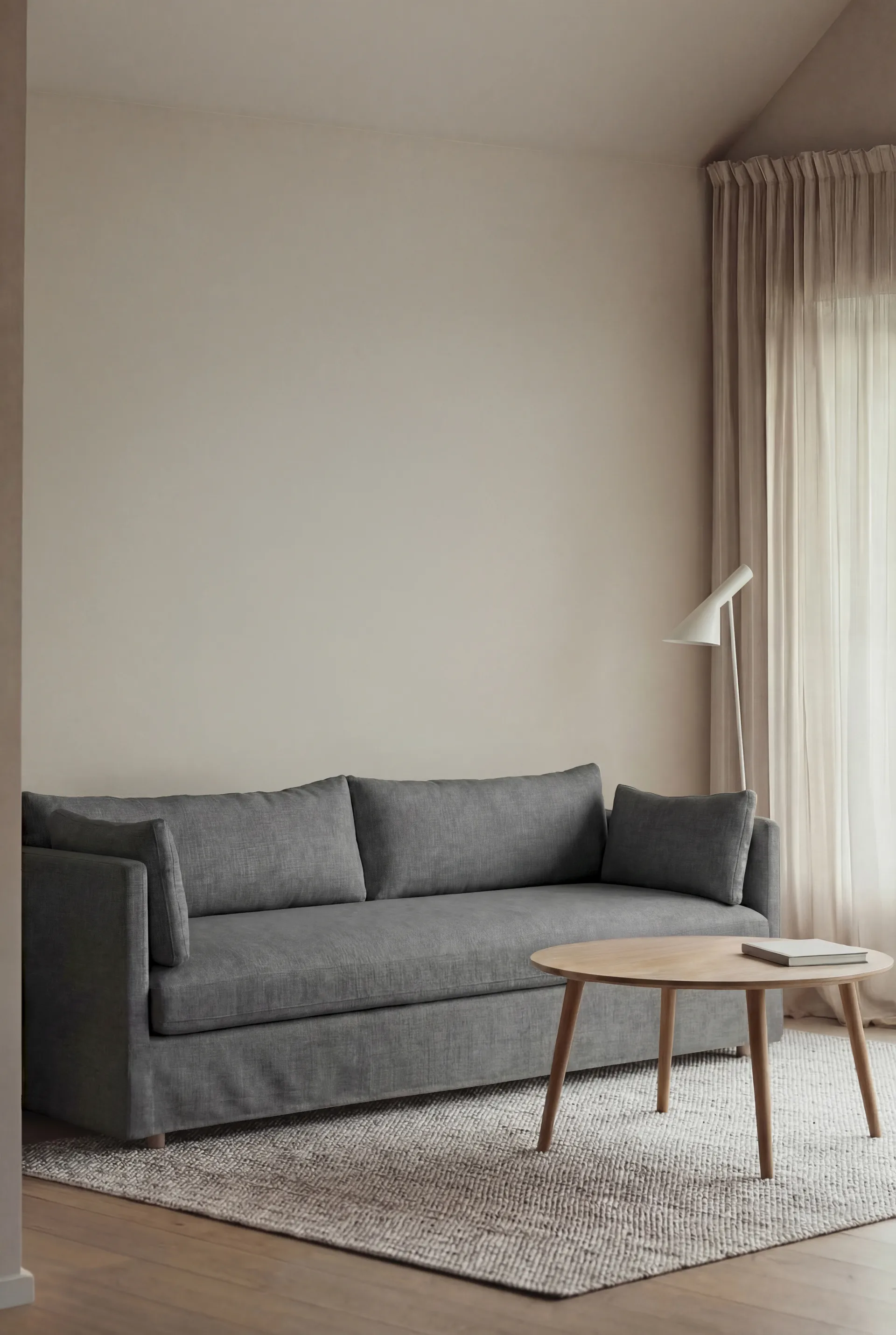 Linnevik sofa, Caleido grey 1240-white-oiled oak, 4-seater, with skirt 1898