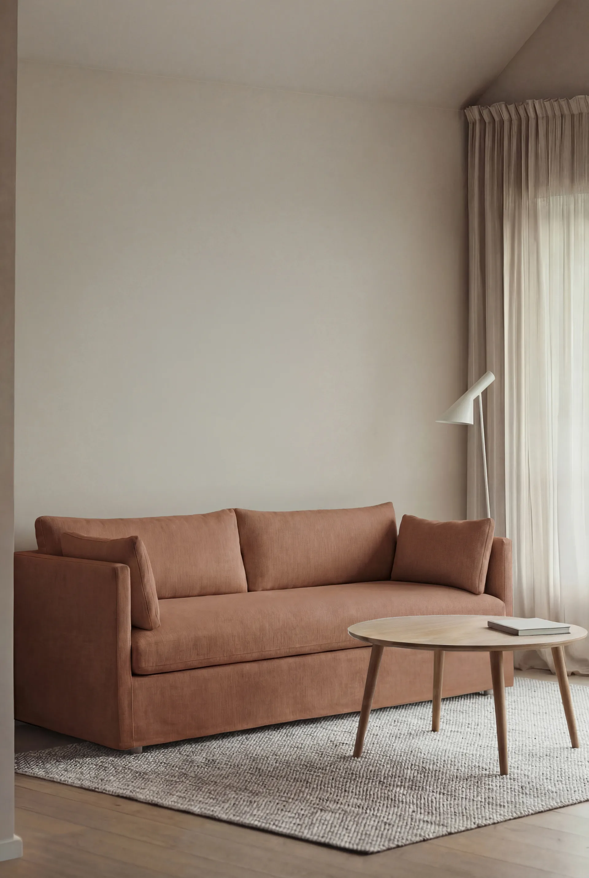 Linnevik sofa, Same Rust 6675-white-oiled oak, 3-seater, with skirt 1898