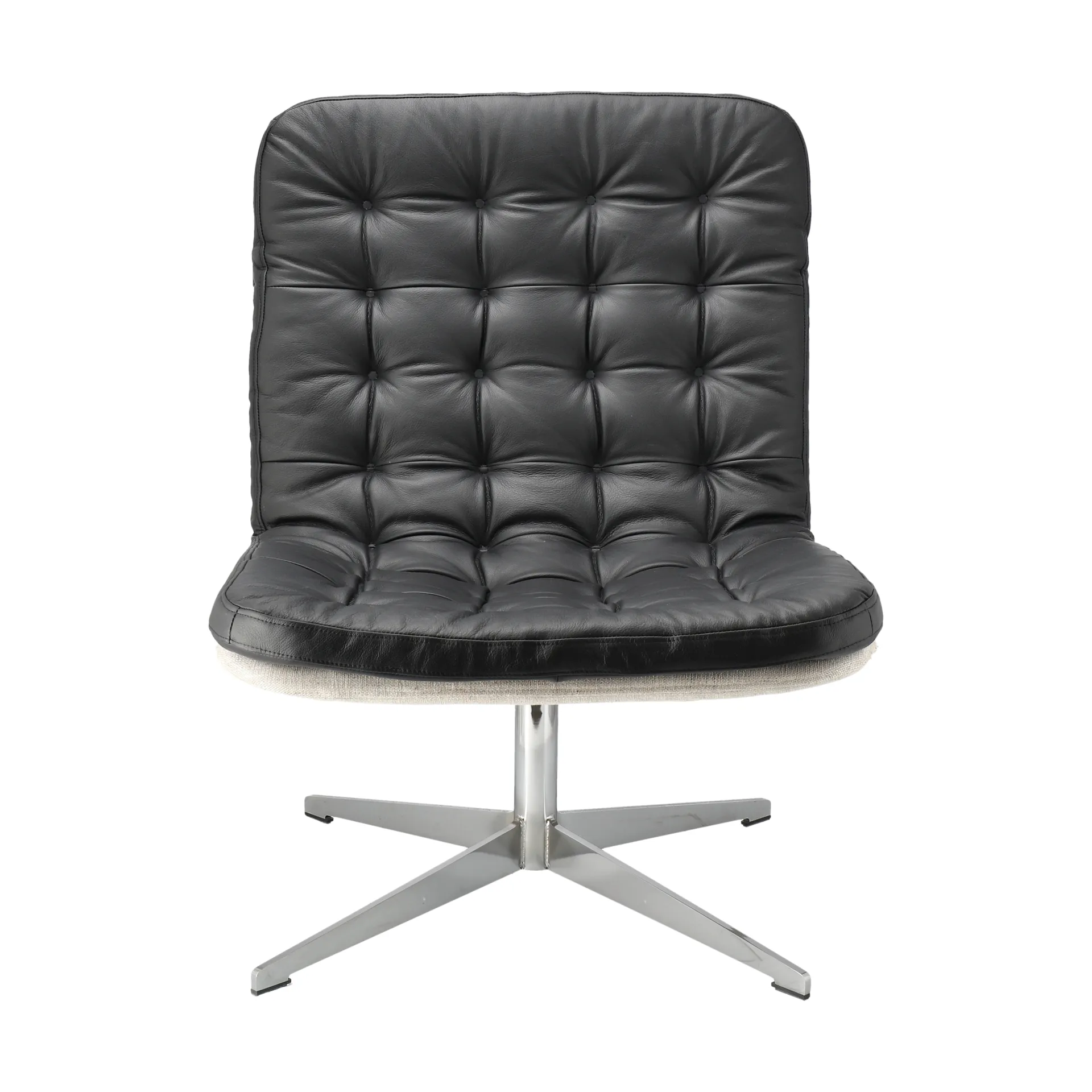 Loholm armchair with swivel function, Black leather-Bern Beige 0341 1898