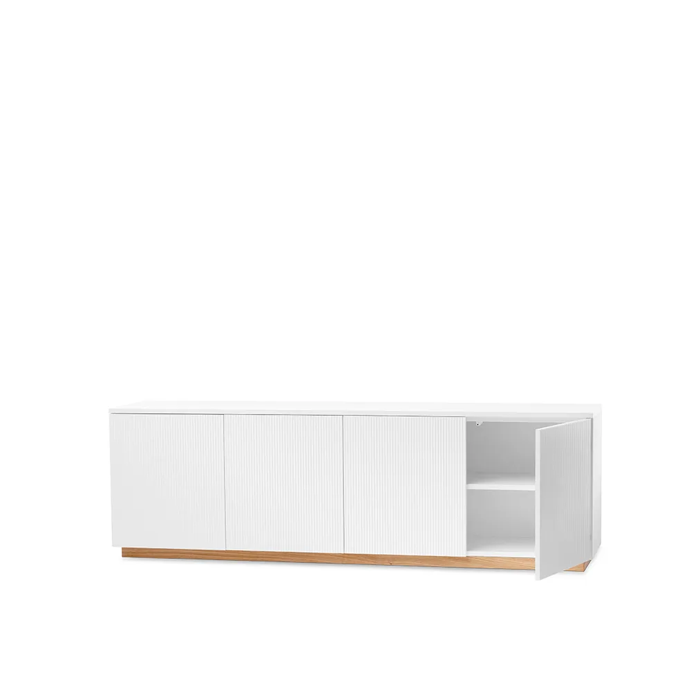 Beam side table, White lacquer, base in oiled oak A2