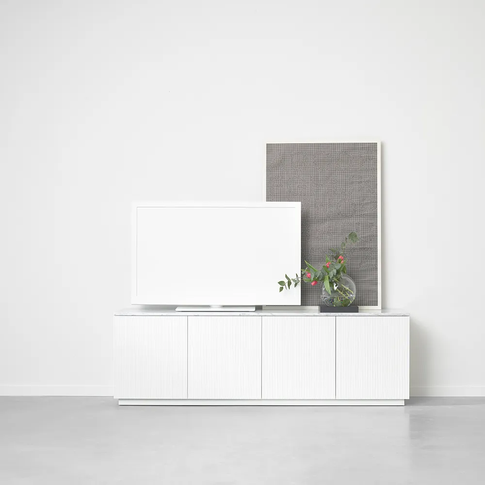 Beam side table, White lacquer, base in white oiled oak A2