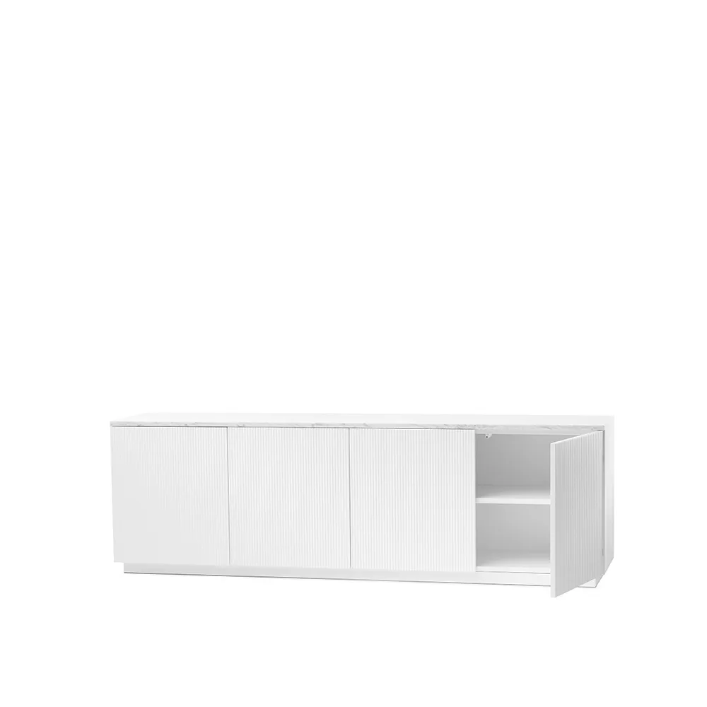 Beam side table, White lacquer, white base, tabletop in carrara marble A2