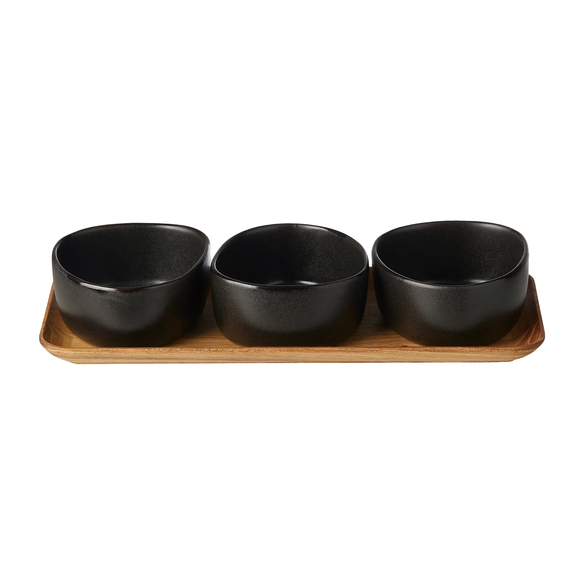 Raw Organic bowl set with wooden tray, Titanium Black Aida