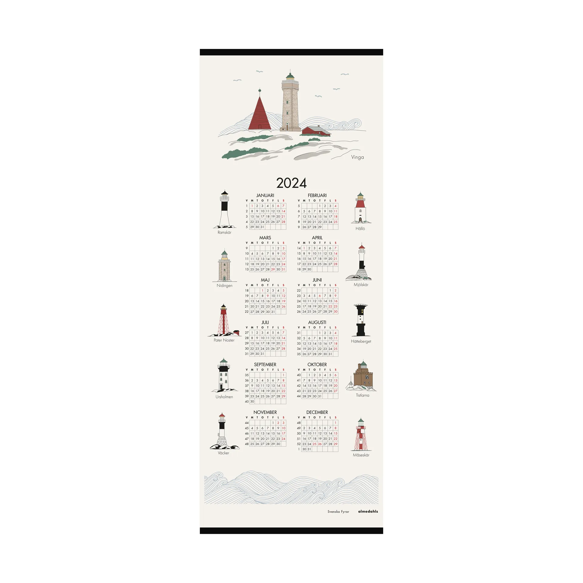 Swedish pine tree calender 2024, 35x90 cm Almedahls