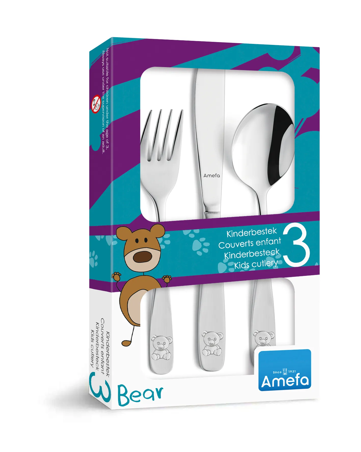Bear children's cutlery 3 pieces, Stainless steel Amefa