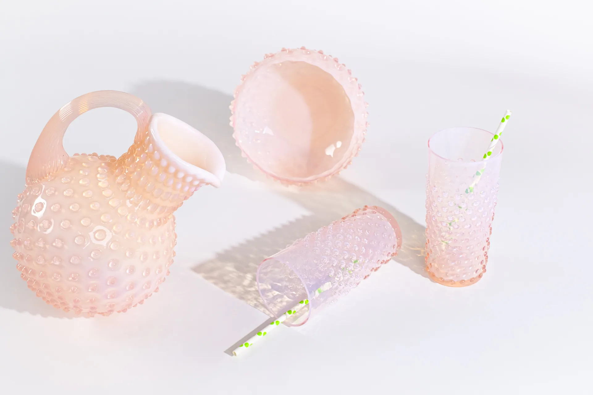 Hobnail Long drink glass 20 cl, Soft Pink Anna Von Lipa