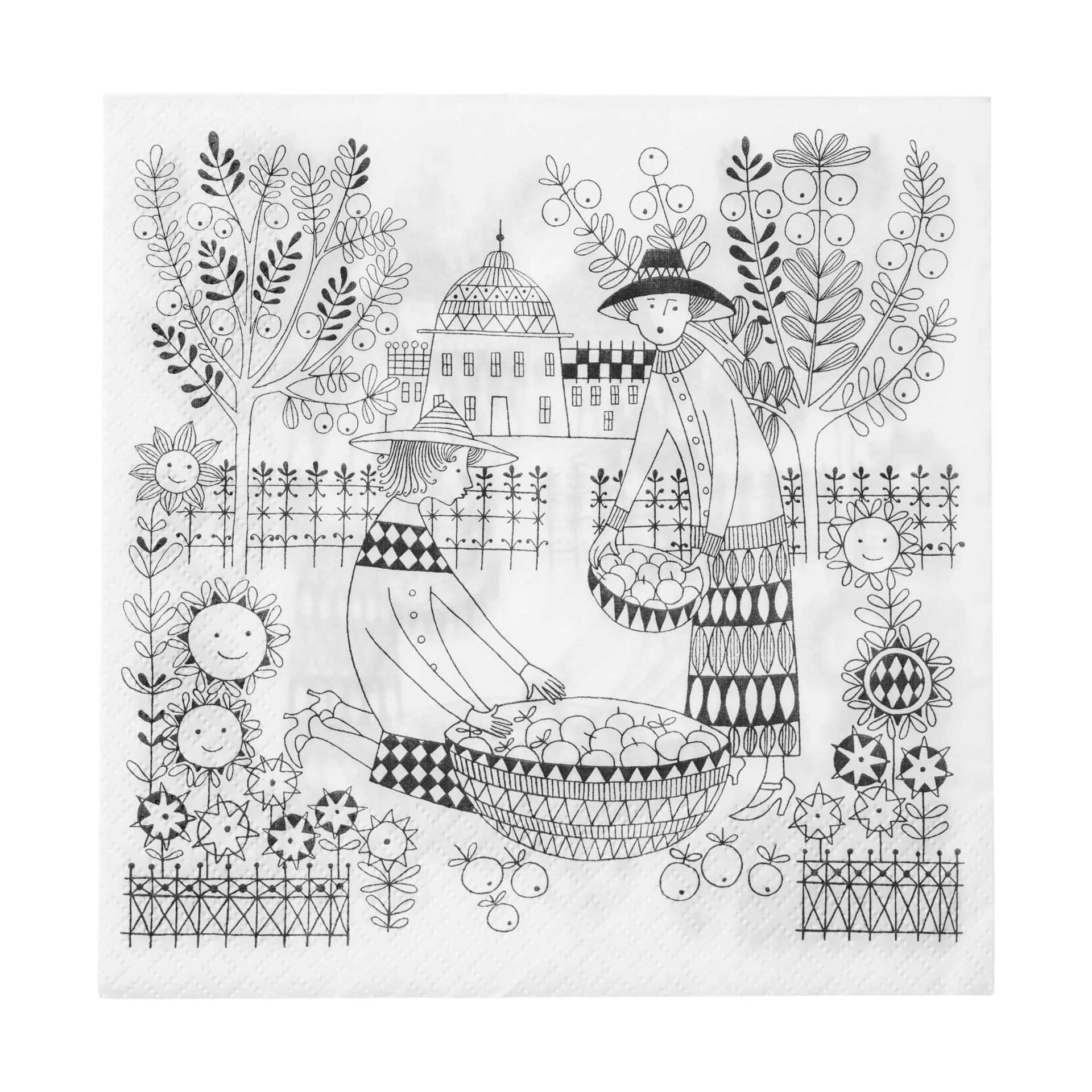 Emilia paper napkins 33x33 cm 20-pack, Black-white Arabia