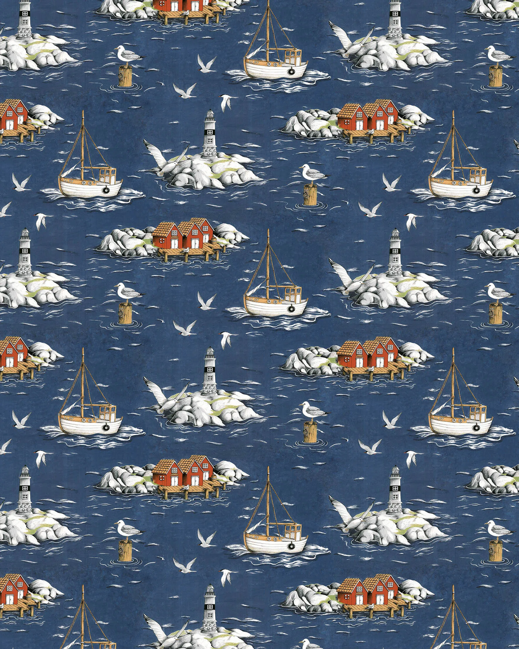 Fiskeskär fabric, Blue Arvidssons Textil