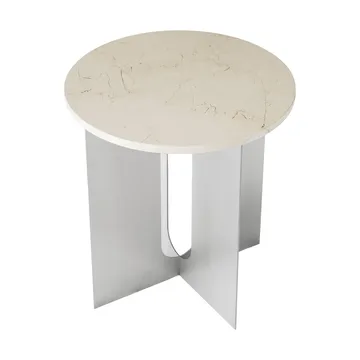 Androgyne side table - Crystal Rose marble-brushed steel, Ø42 cm - Audo Copenhagen