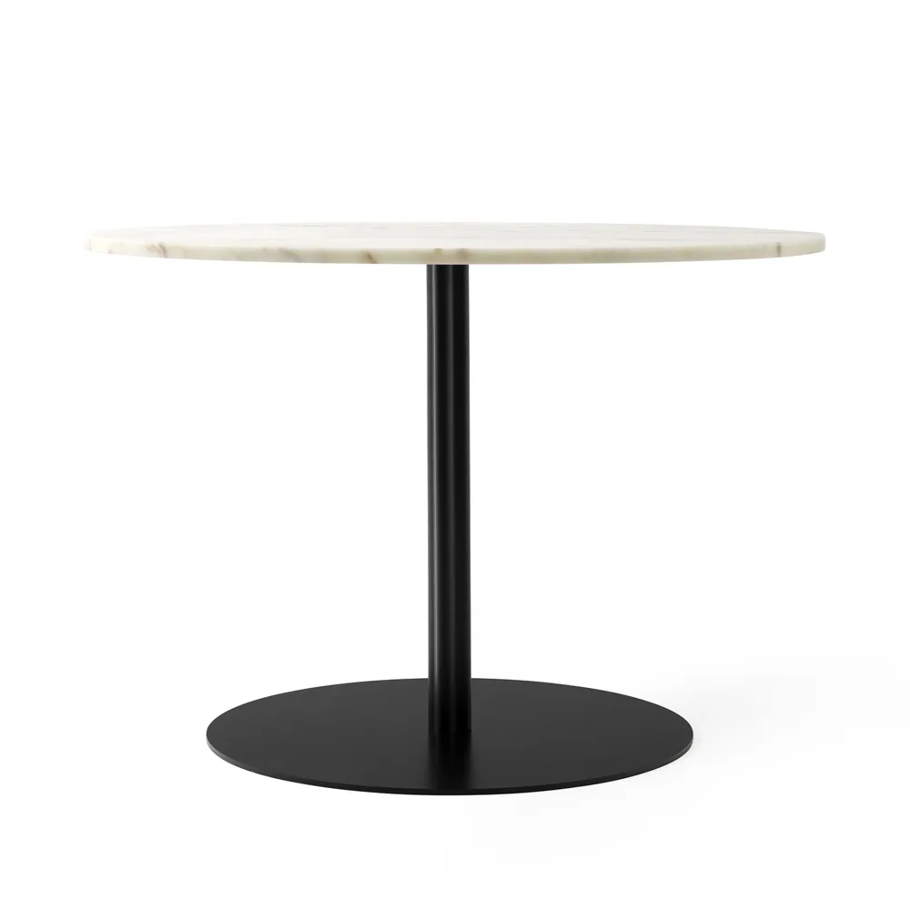 Harbour Column dining table, Marble off white. ø105 cm. black stand Audo Copenhagen