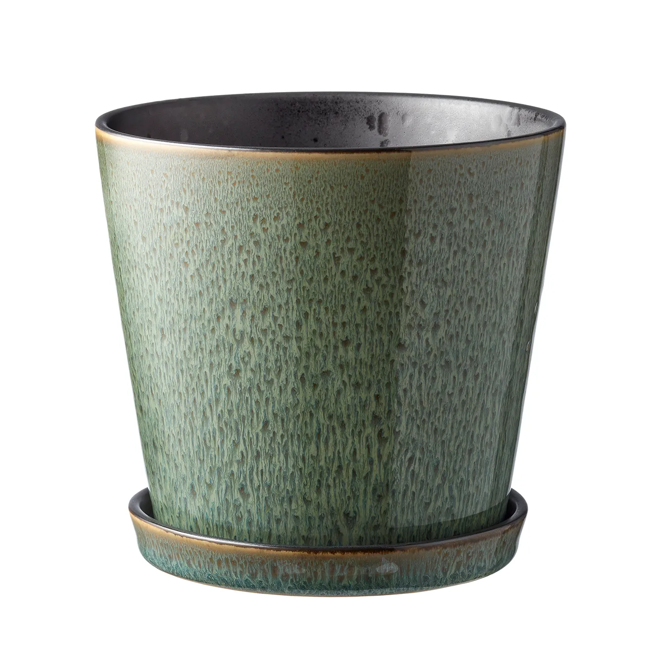 Bitz flower pot with saucer Ø14 cm, green-black Bitz
