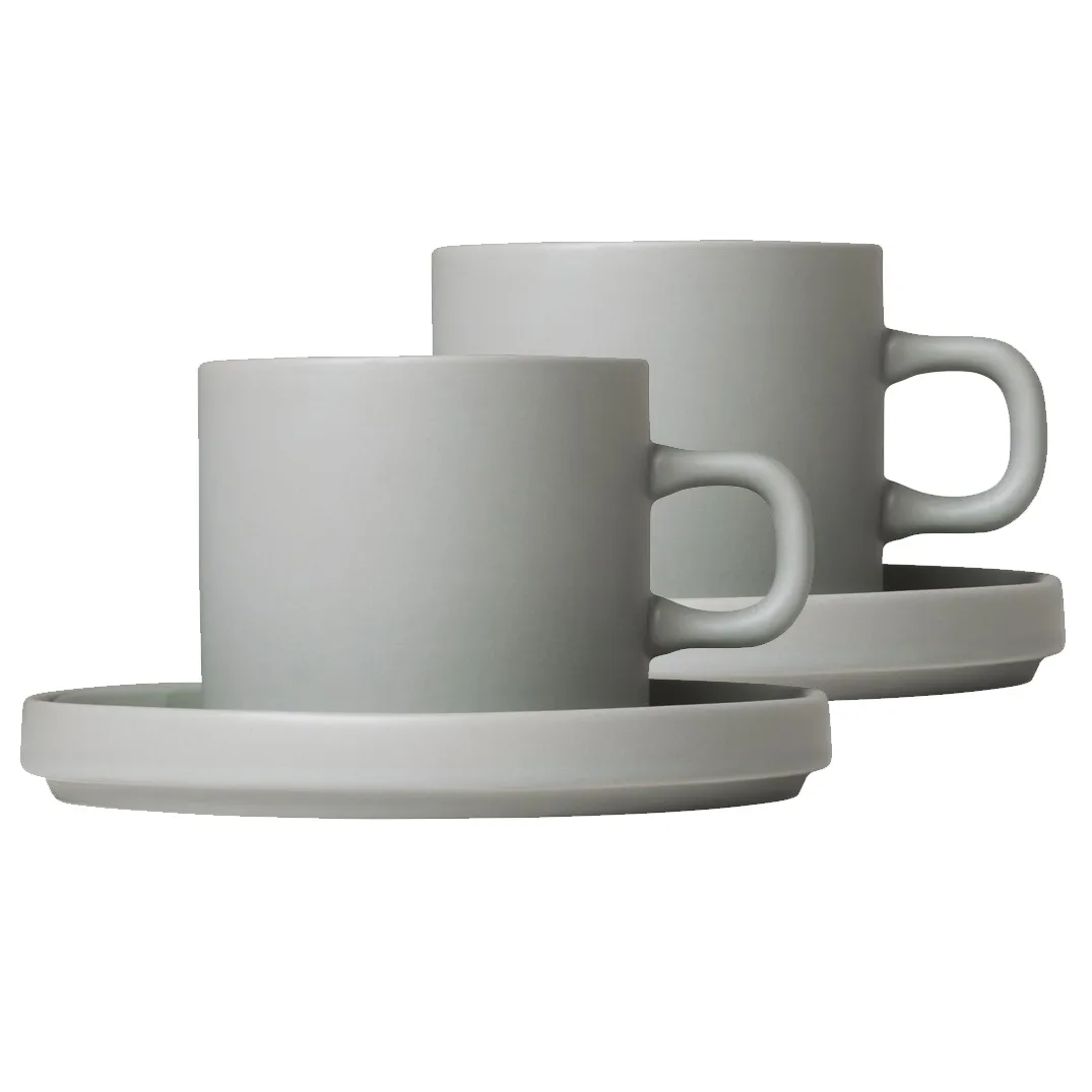Pilar coffee mug with saucer 2-pack, Mirage grey blomus