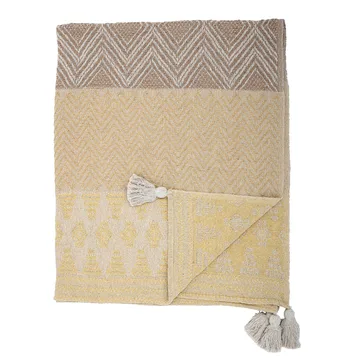 Bloomingville throw with tassles 130x160 cm - Yellow-beige - Bloomingville