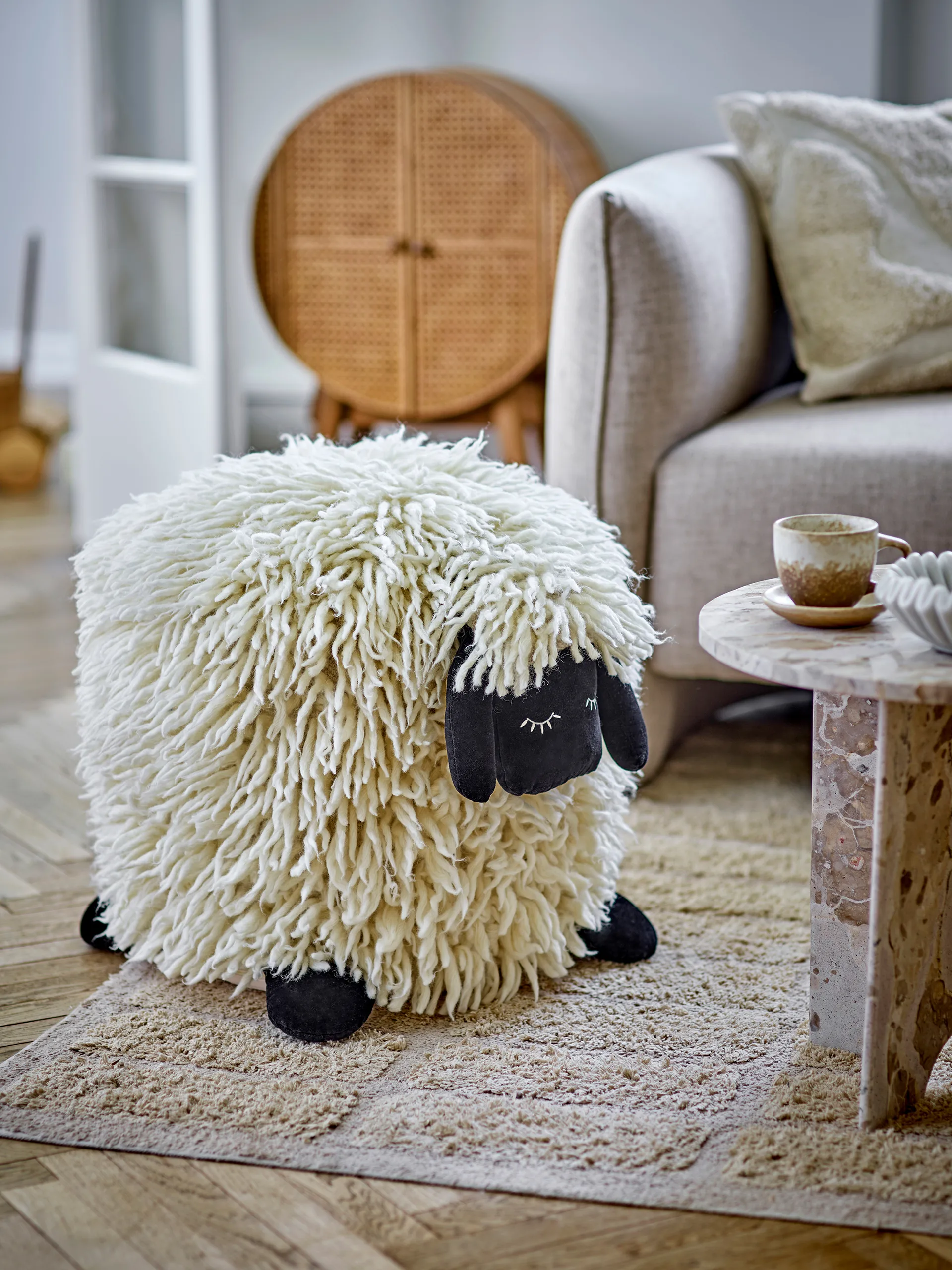 Dolly pouf wool 50x45 cm, White Bloomingville