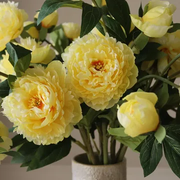 Artificial peony bouquet - Large, yellow 7 pcs - Botané