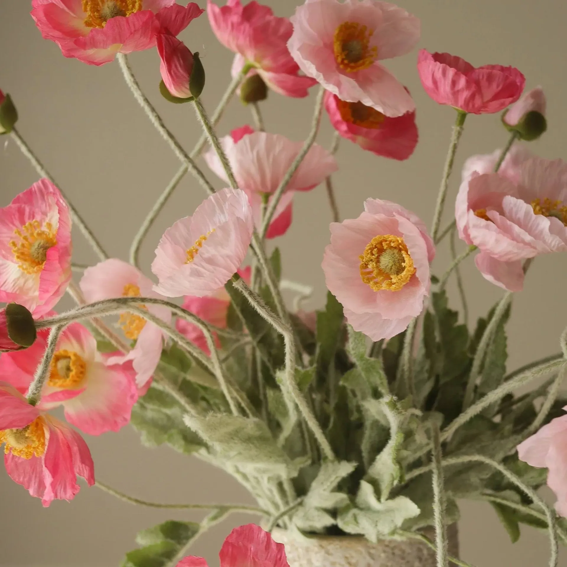 Poppy artificial bouquet, Pink Pursuit, light pink-pink, 10 pcs Botané