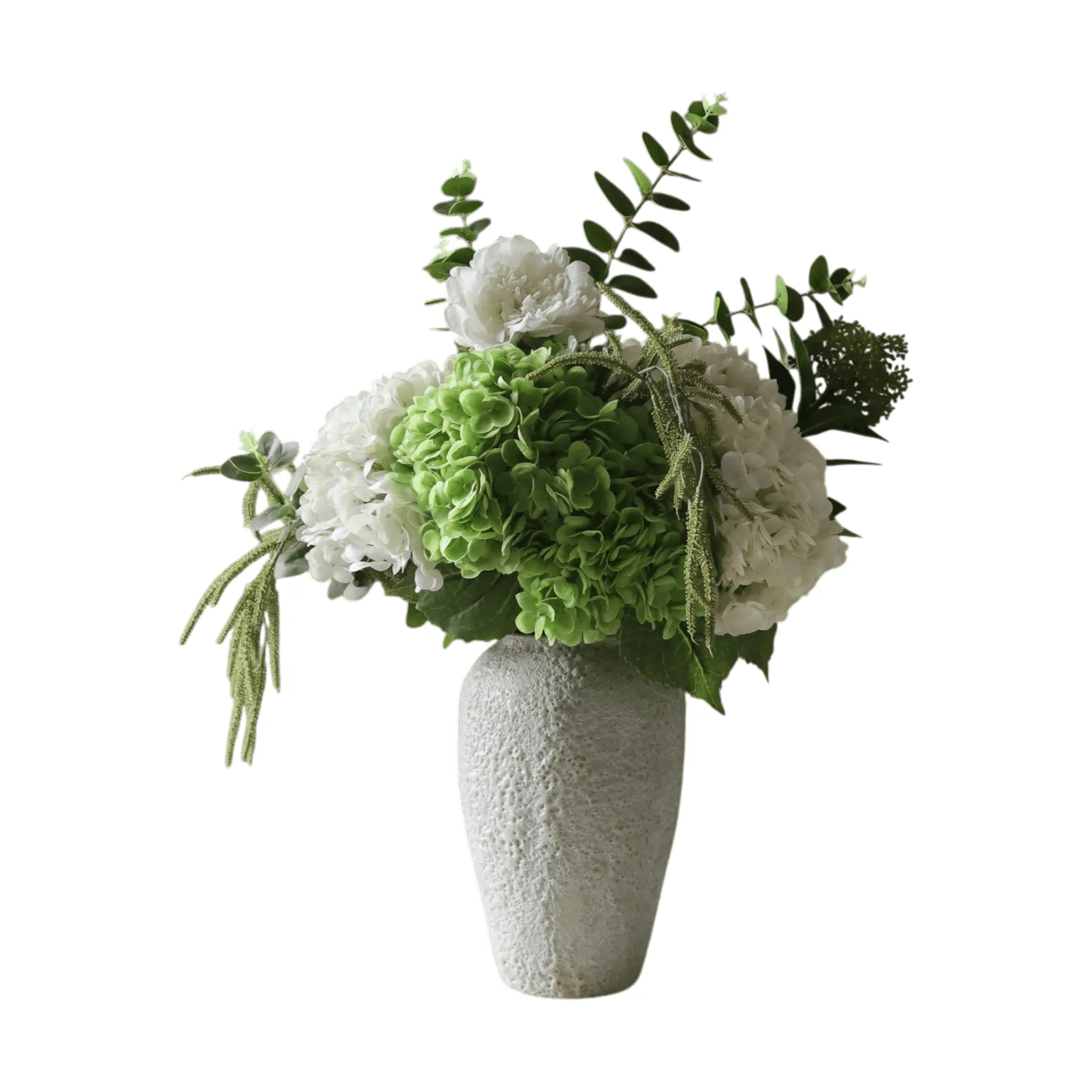 Smashed Avocado artificial bouquet, Hydrangea-peony-amaranth-skimmia berries-eucalyptus 12 pcs Botané