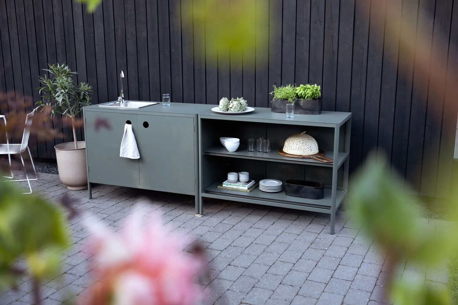 Kelia outdoor kitchen base cabinet with sink, Anthracite, 121x90x64 cm Brafab