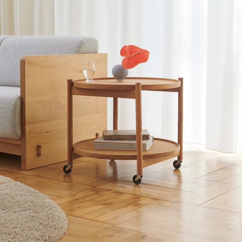 Bølling Tray Table model 60, Stone, black lacquered oak stand Brdr. Krüger