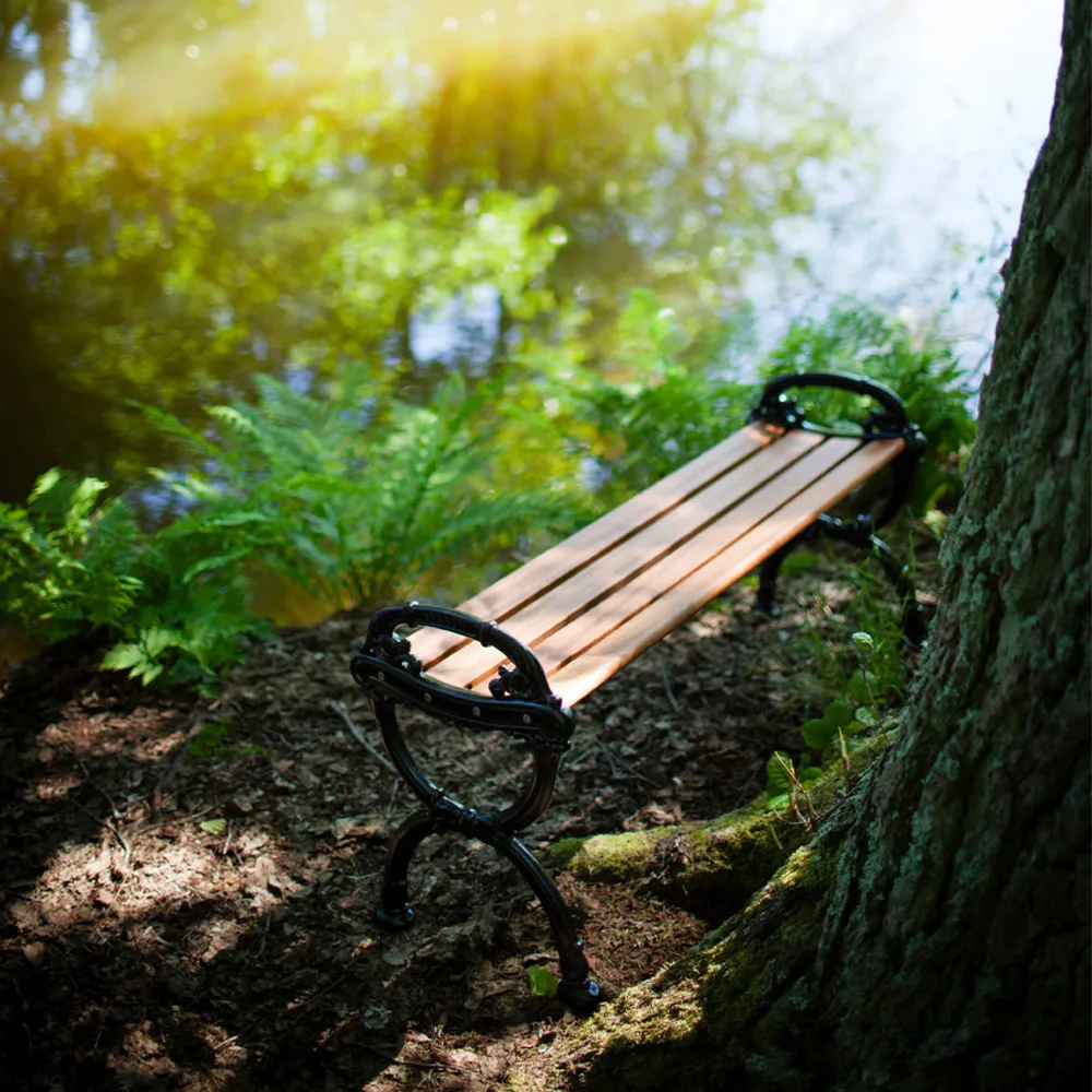 Byarum Bench, Pine impregnation, black stand Byarums bruk