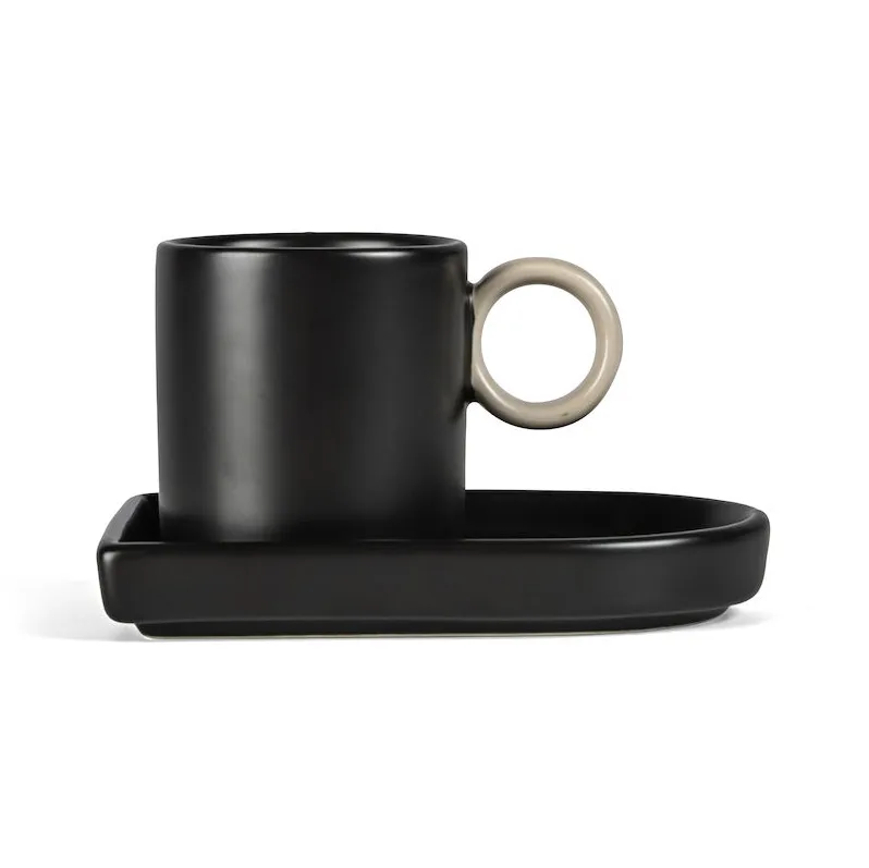 Niki espressocup with saucer, Black-beige Byon