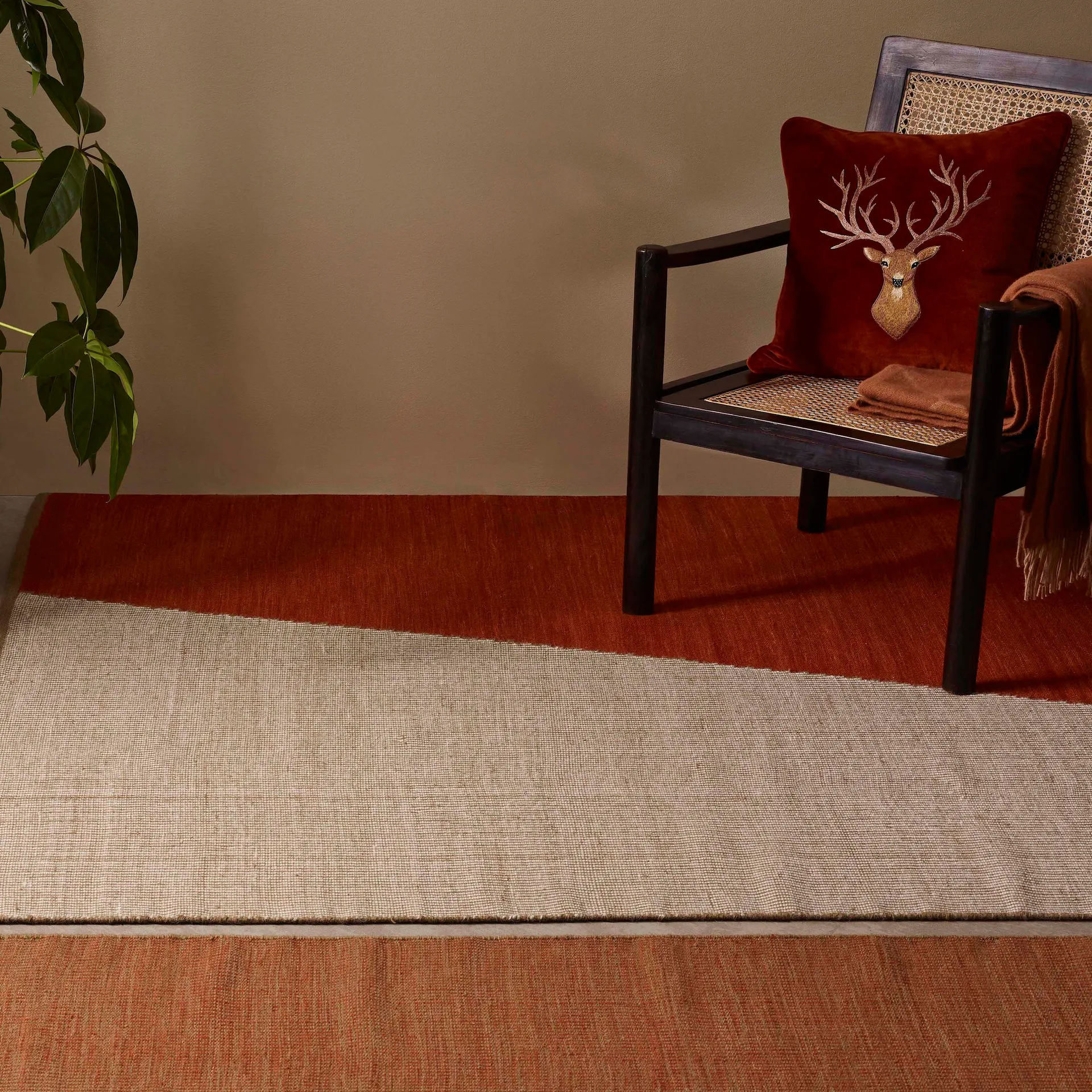 Embroidered Reindeer cushion cover 50x50 cm, rust Chhatwal & Jonsson