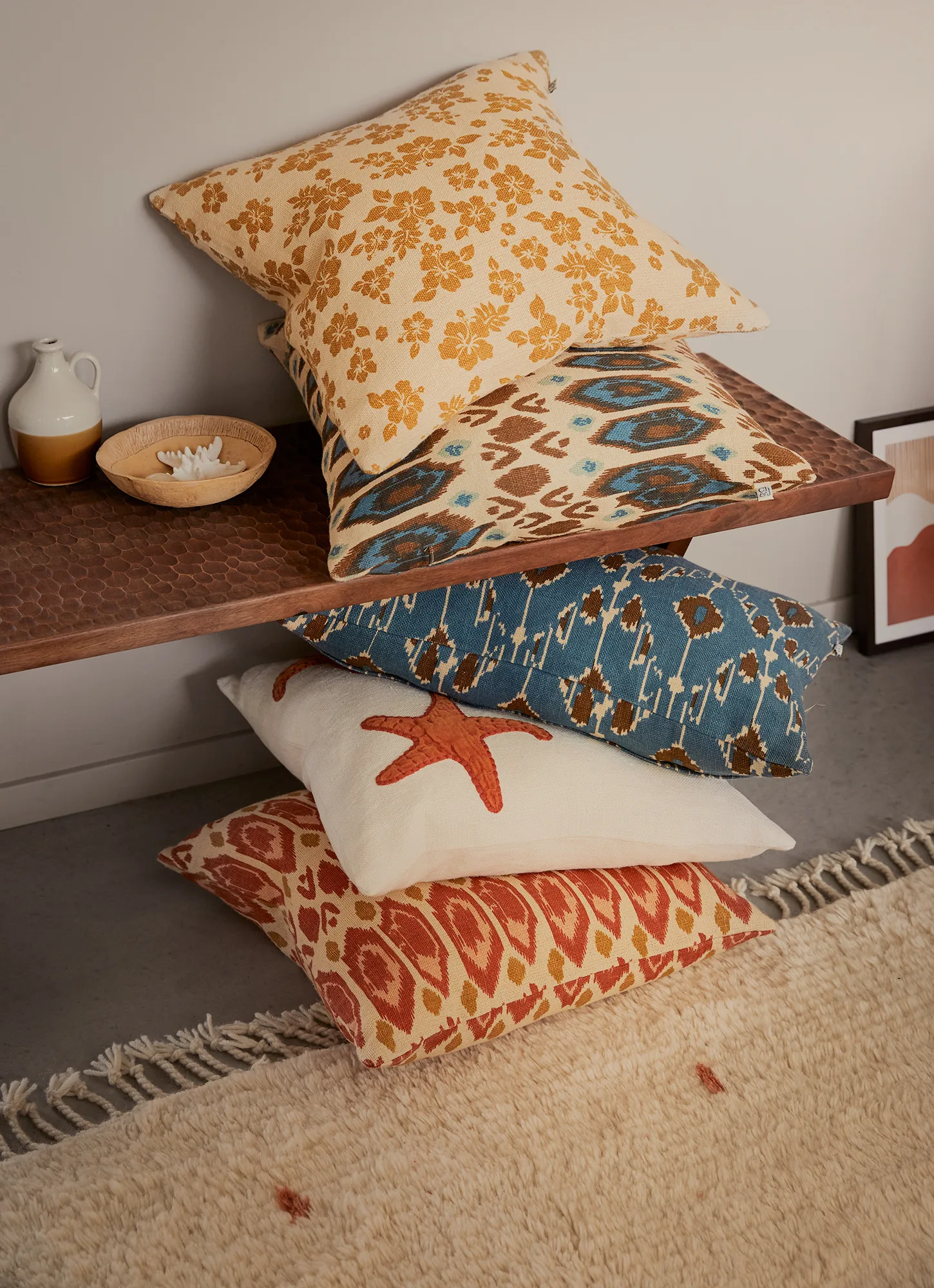 Ikat Bombay pillowcase 50x50 cm, Taupe-heaven blue-aqua Chhatwal & Jonsson