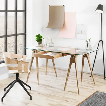 Arco desk - White lacquer, incl. box, glass tabletop - Design House Stockholm
