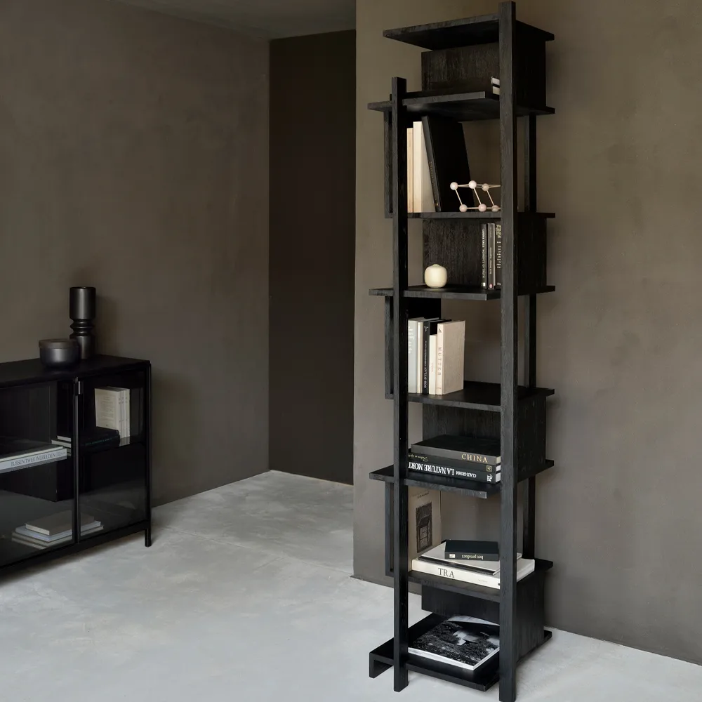 Abstract Column shelf, Black teak 203x49 cm Ethnicraft