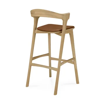 Beech bar stool - Lacquered oak–leather Cognac, 75 cm - Ethnicraft
