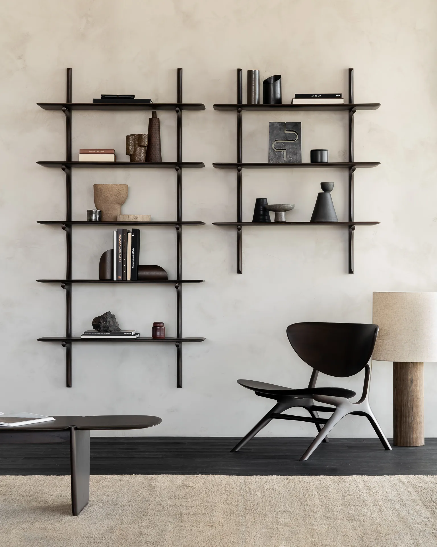 PI wall shelf, Lacquered mahogany-3 shelves-dark brown Ethnicraft