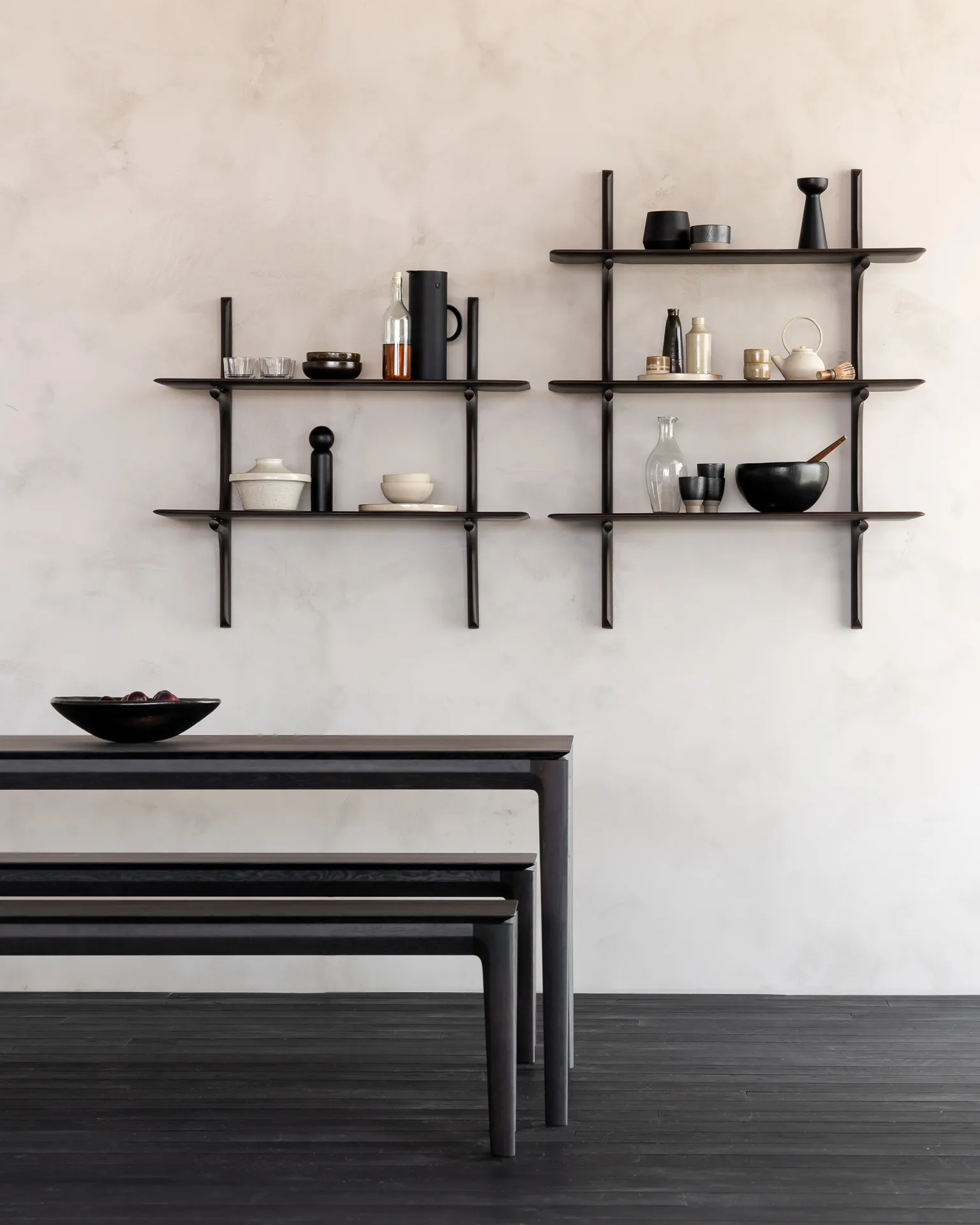 PI wall shelf, Lacquered mahogany-3 shelves-dark brown Ethnicraft
