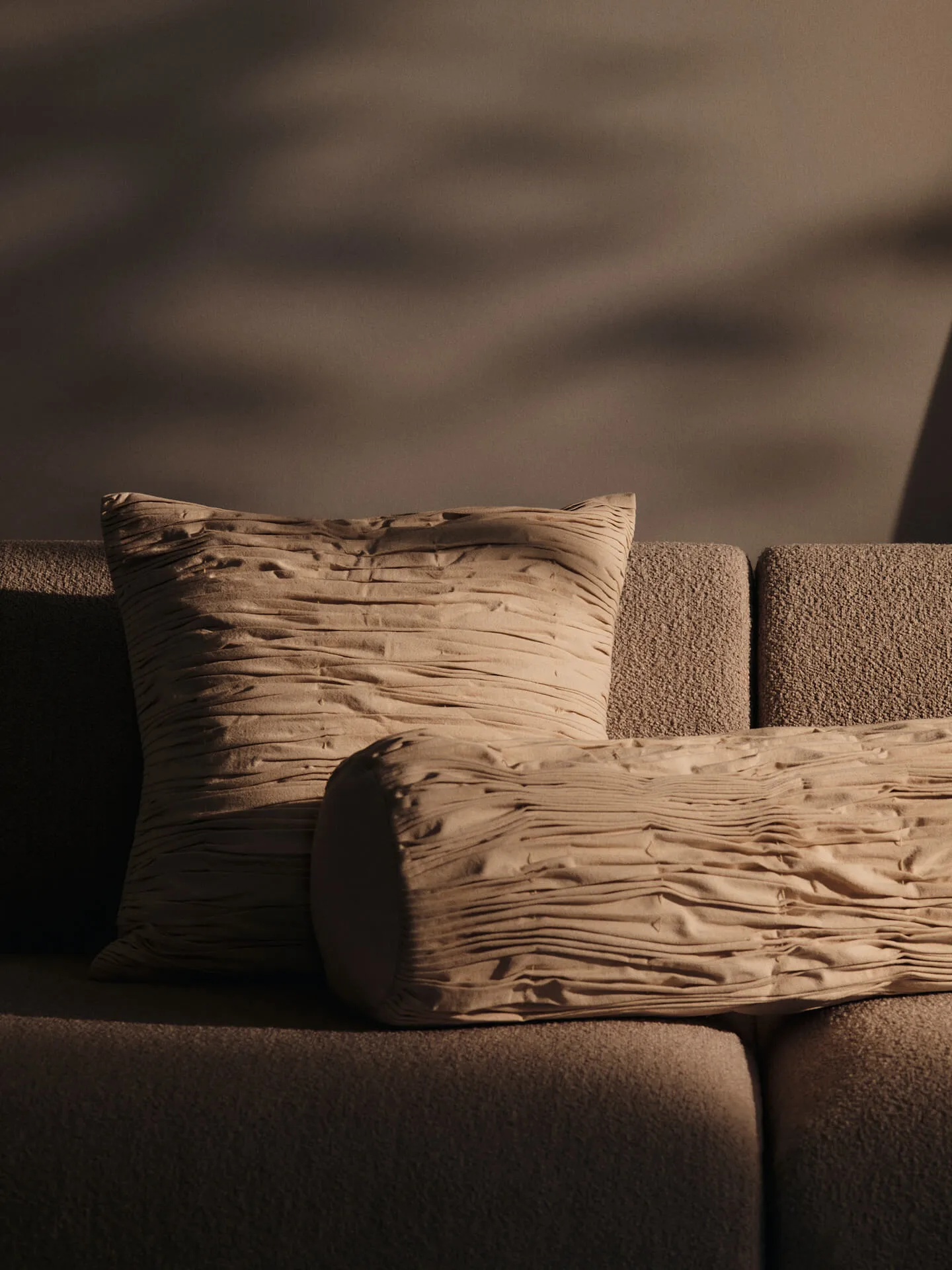 Falda smocked bolster cylinder cushion, Undyed Ferm Living