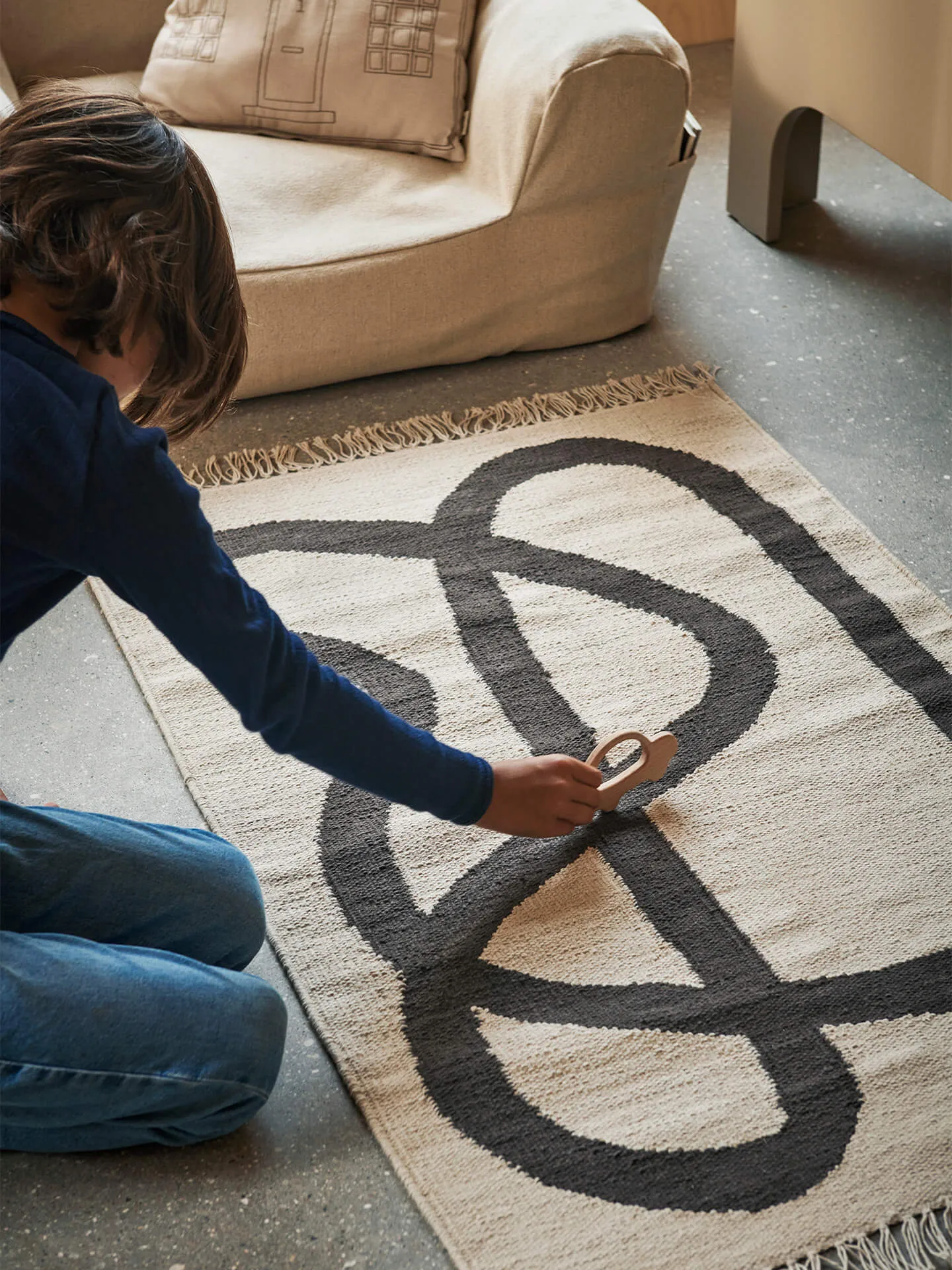 Line rug 70x105 cm, Off-white-Chocolate Ferm Living