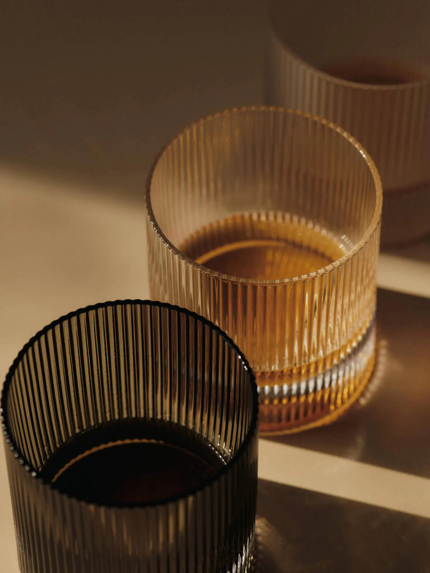 Ripple tumbler glass 25 cl 2-pack, Smoked Grey Ferm Living