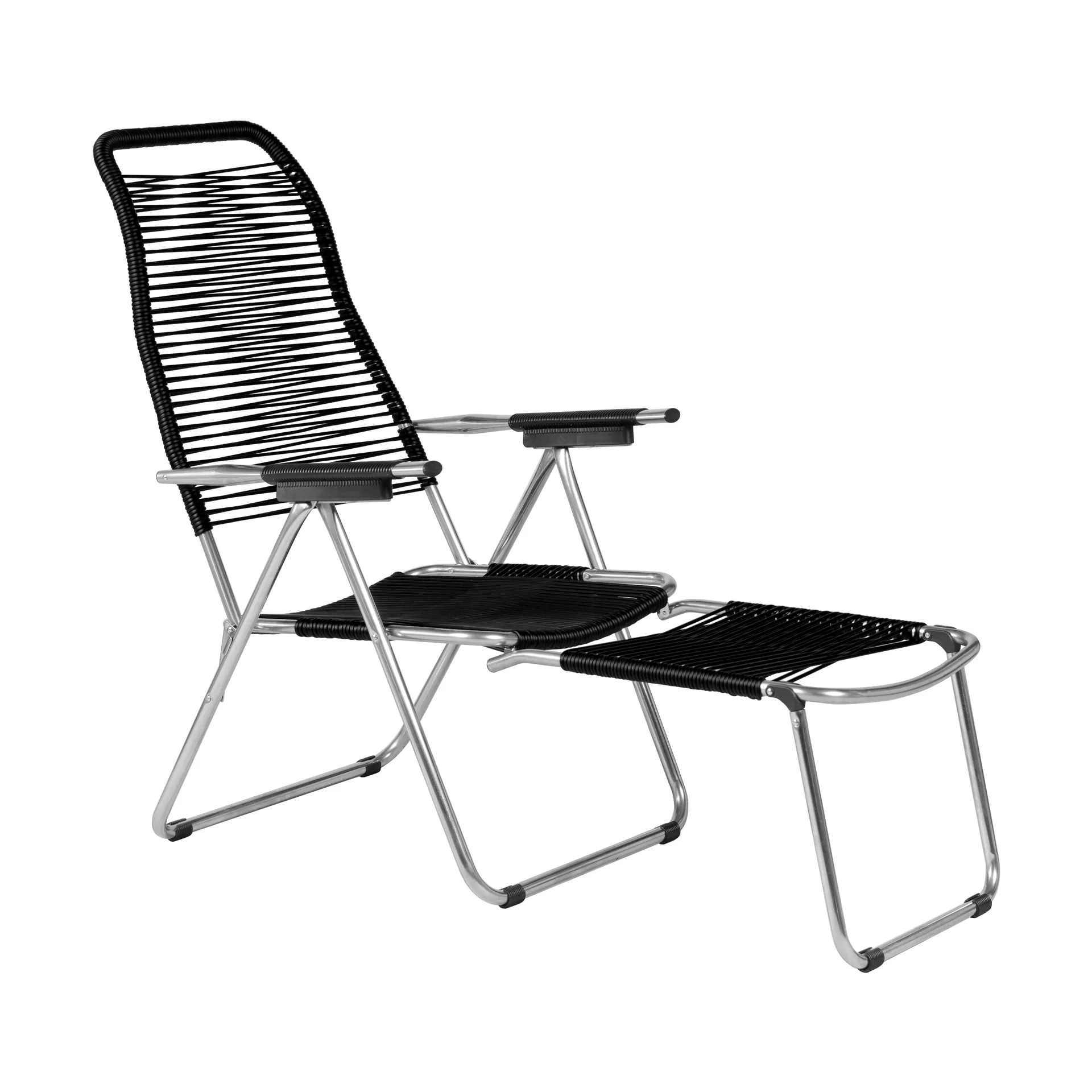 Spaghetti sun lounger with footrest, Black Fiam