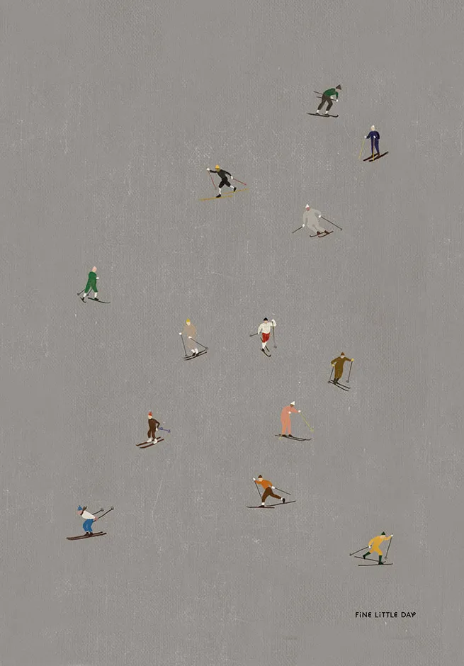 Skiers poster 50x70 cm, grey Fine Little Day