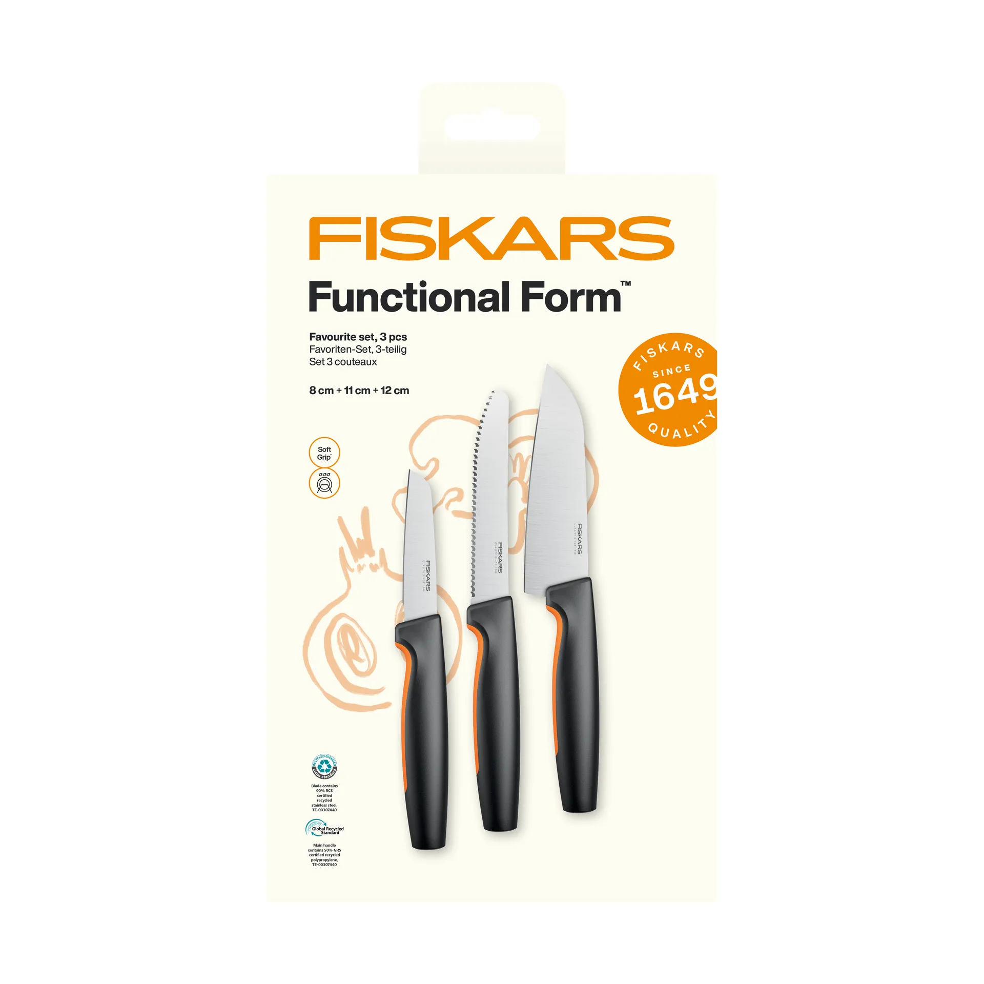 Functional Form favourite knife set, Stainless steel, 3 pieces Fiskars