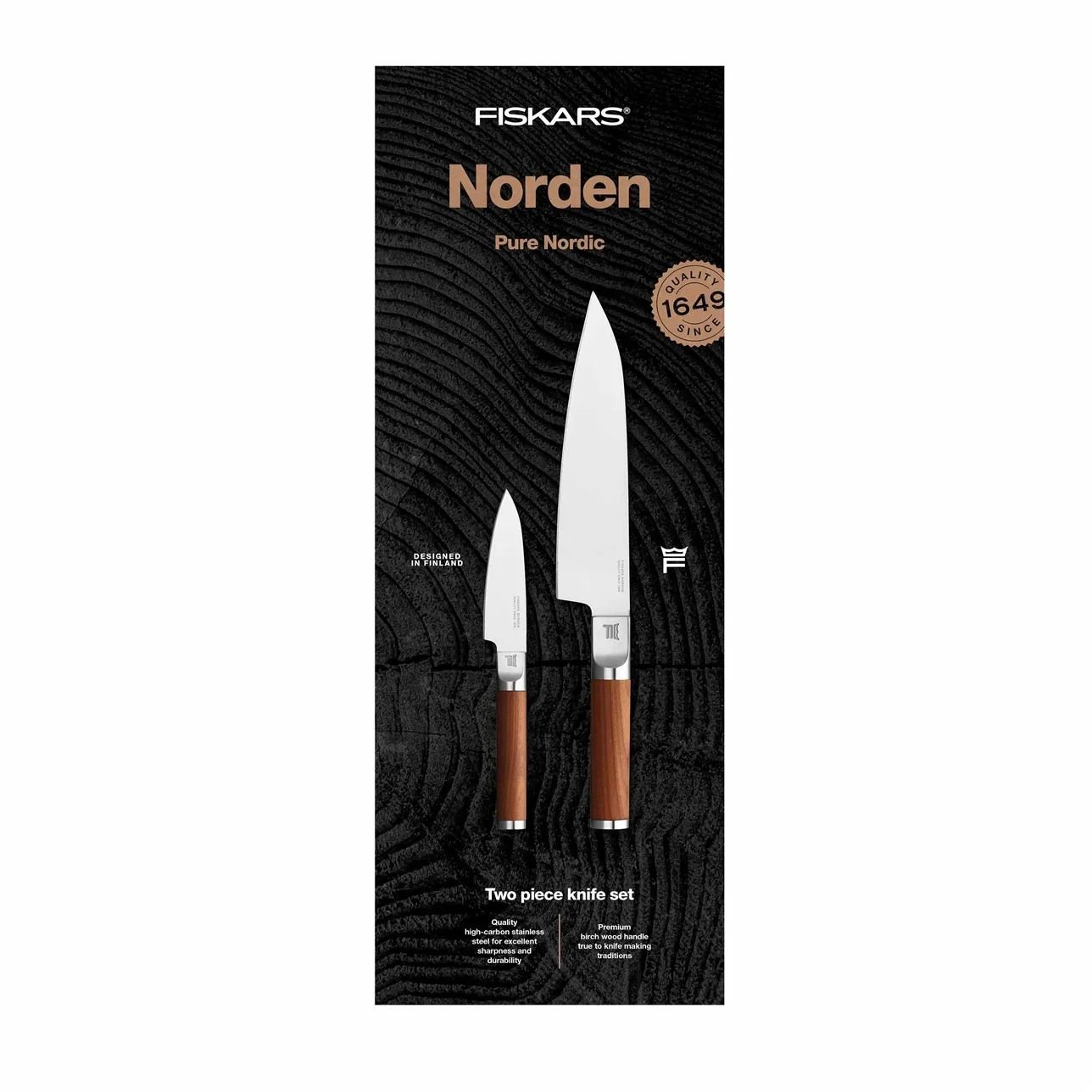 Norden chef's knife + vegetable knife set, 2 pieces, Stainless steel-birch Fiskars