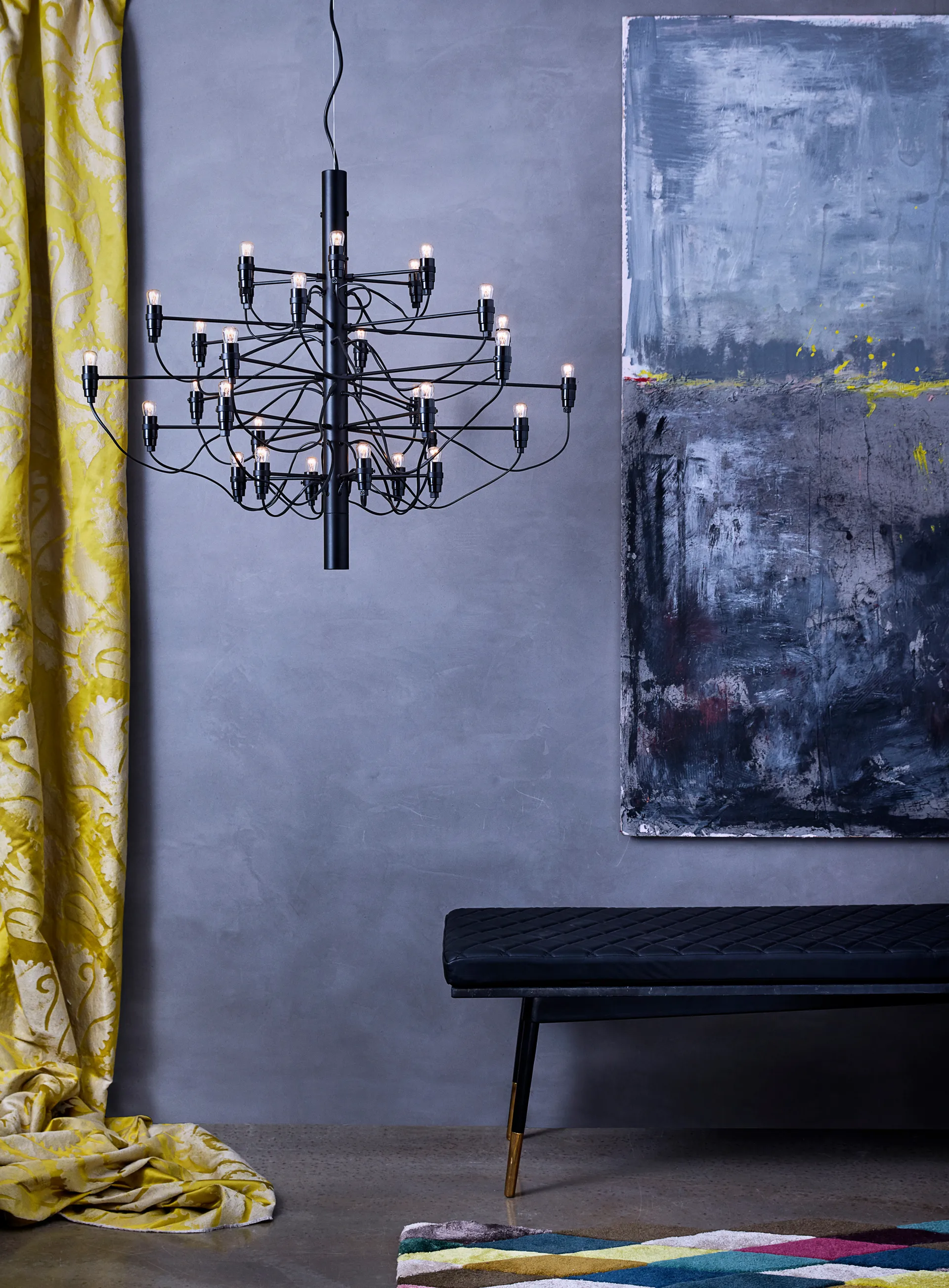 2097 Sarfatti chandelier, Matte black 30 lamps Flos