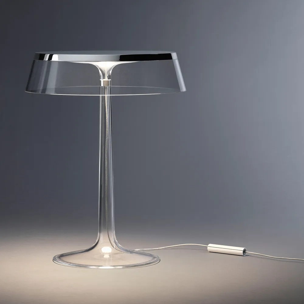 Bon Jour T table lamp, White, transparent lampshade Flos