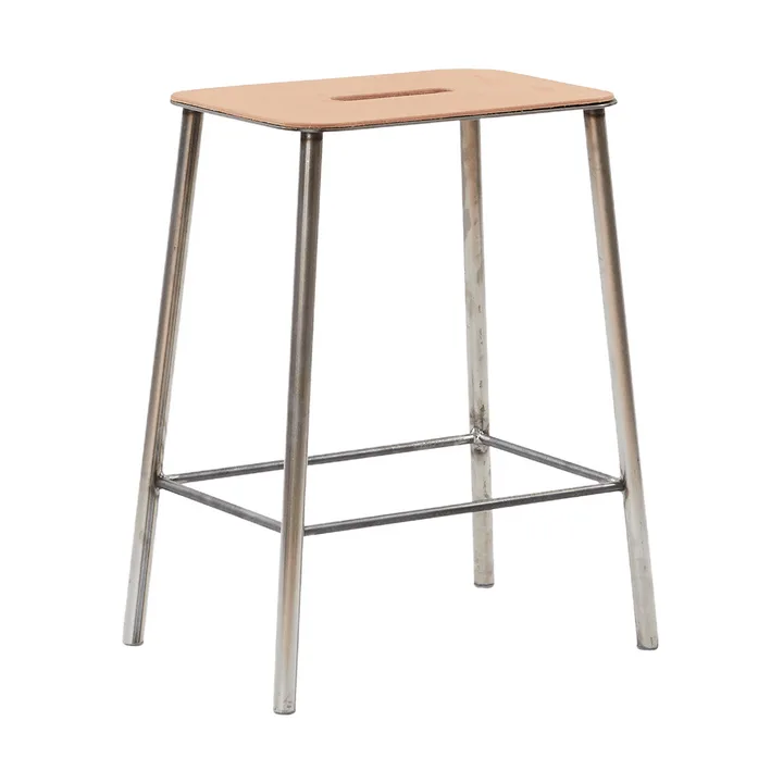 Adam stool - Raw steel-natural leather, H:50 cm - FRAMA
