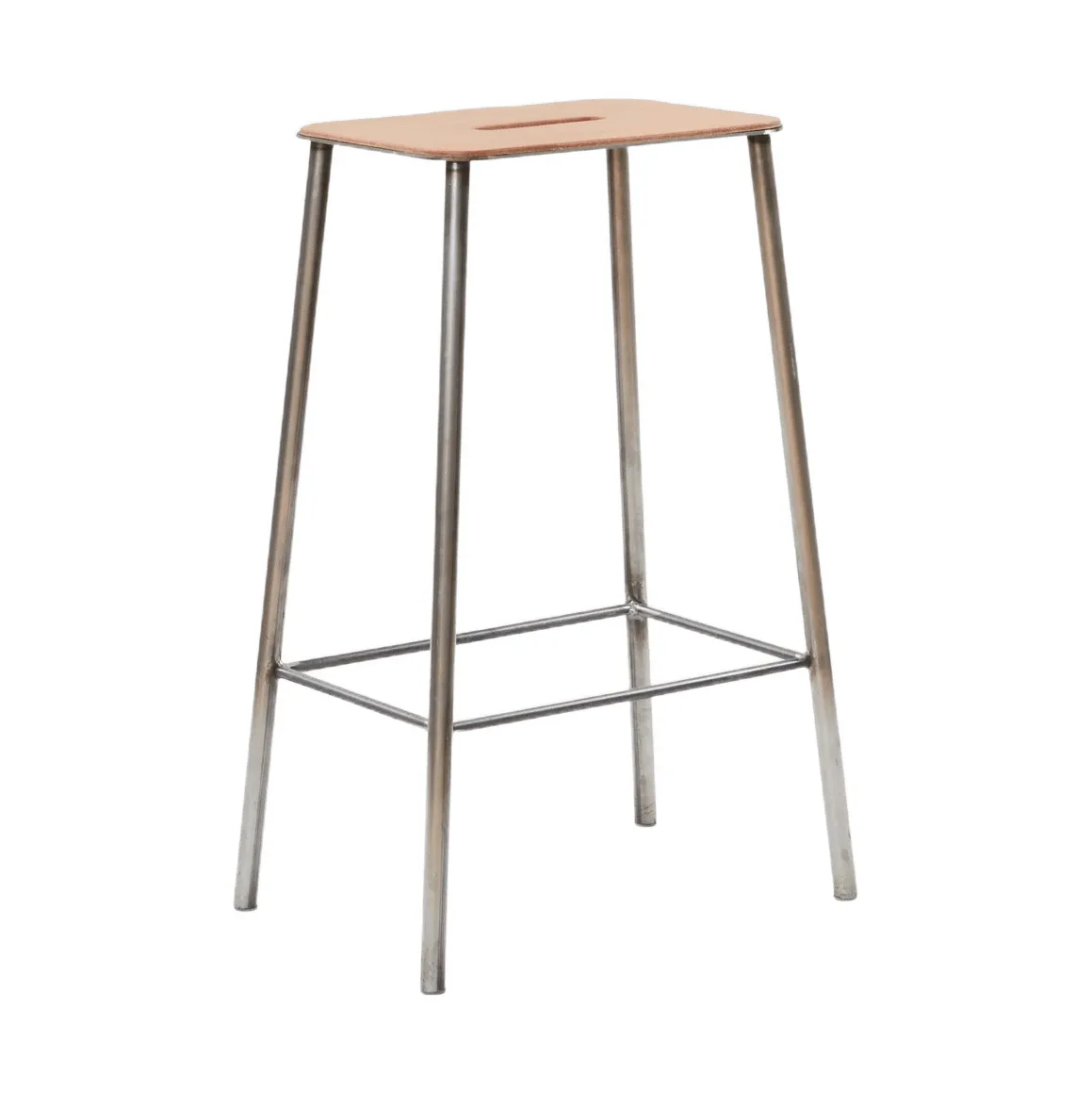 Adam stool, Raw steel-natural leather, H:65 cm FRAMA