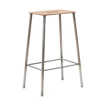 Adam stool - Raw steel-natural leather, H:65 cm - FRAMA