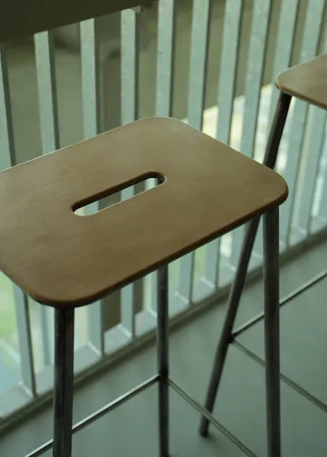 Adam stool - Raw steel-natural leather, H:65 cm - FRAMA