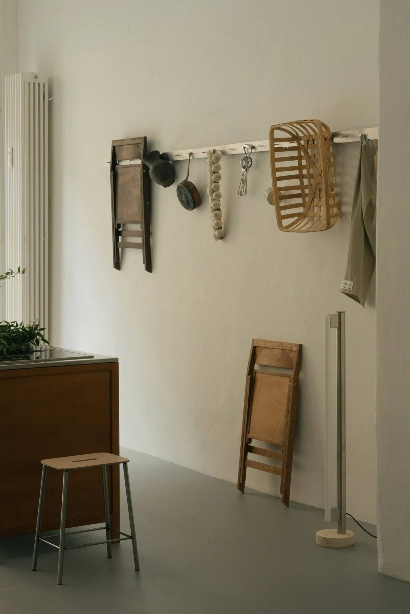 Adam stool, Raw steel-natural leather, H:65 cm FRAMA