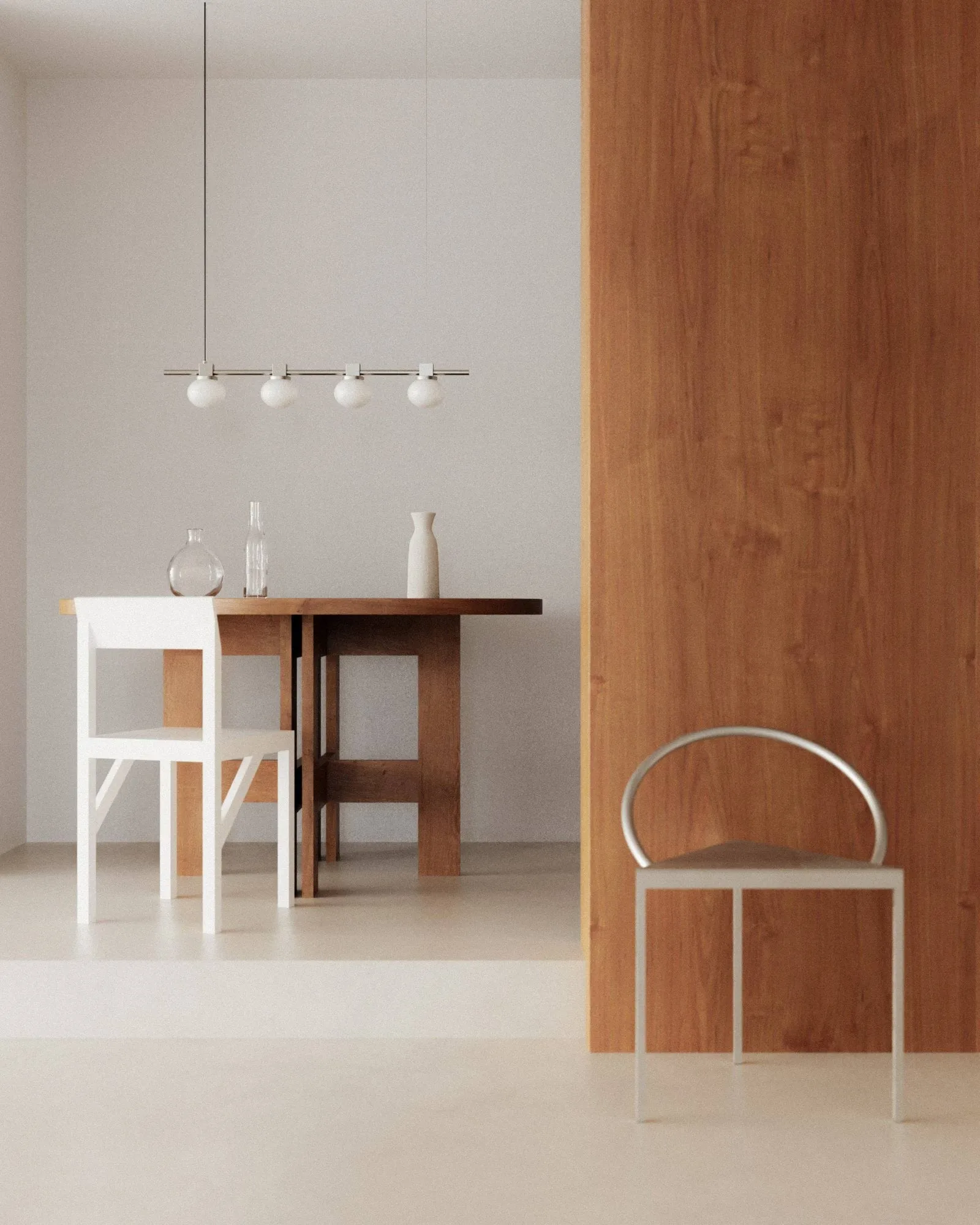 Ovoid Pendant Light Quadruple pendant light, Stainless steel, opal glass FRAMA