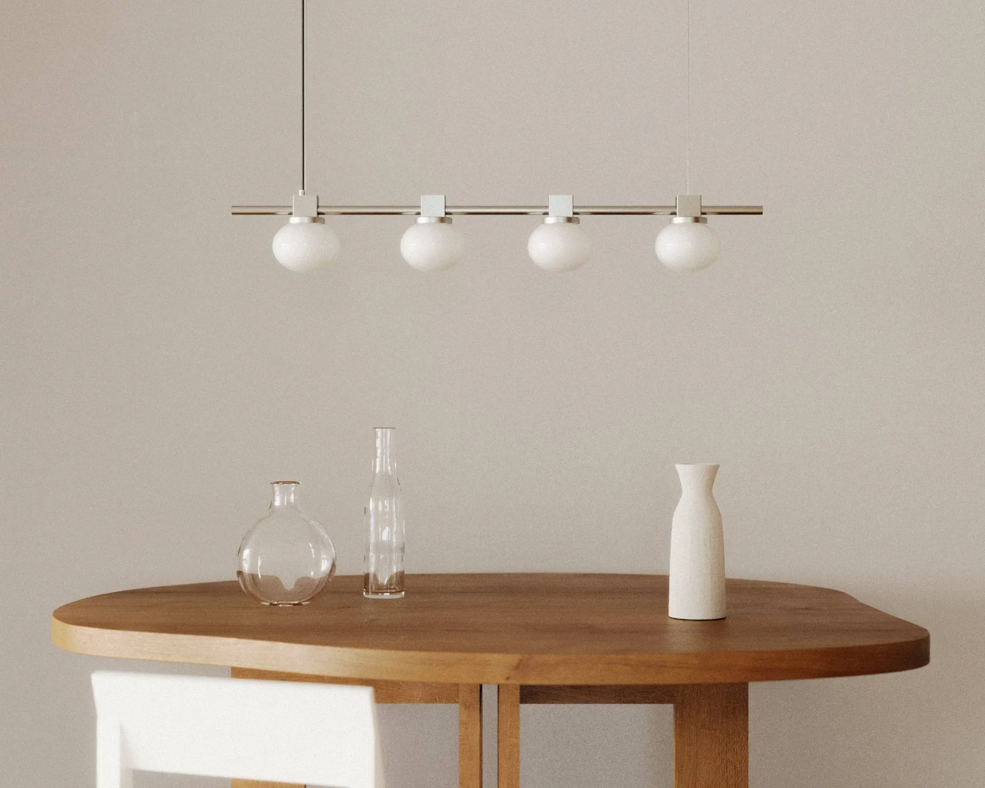 Ovoid Pendant Light Quadruple pendant light, Stainless steel, opal glass FRAMA