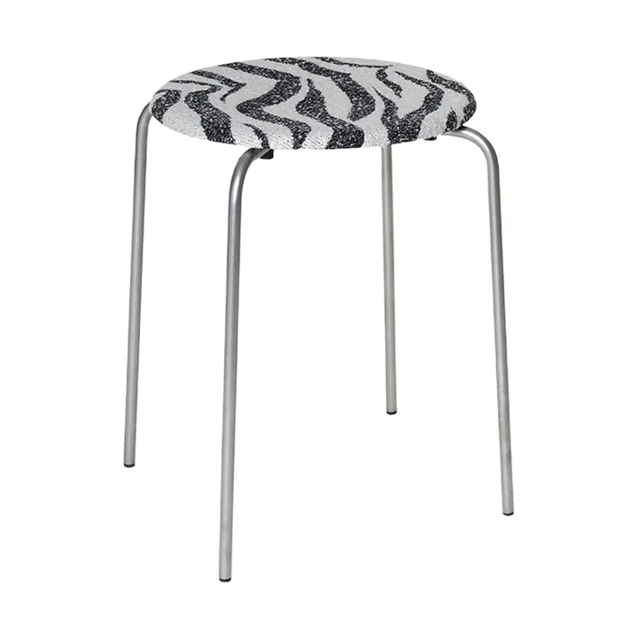 Petit Rond round stool - Stainless steel-fabric Zebra - FRAMA